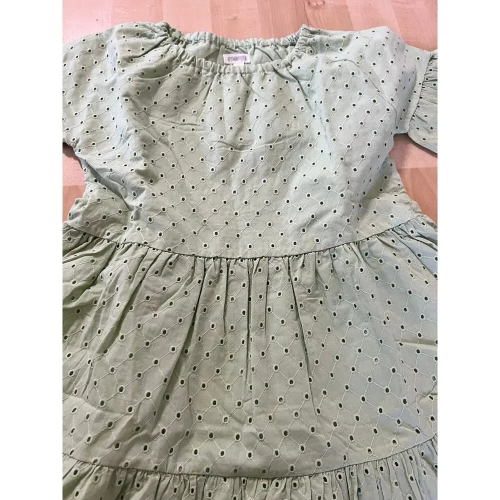Gymboree Green Eyelet Tiered Dress Girls Size L 10-12 Cotton Summer Chic casual